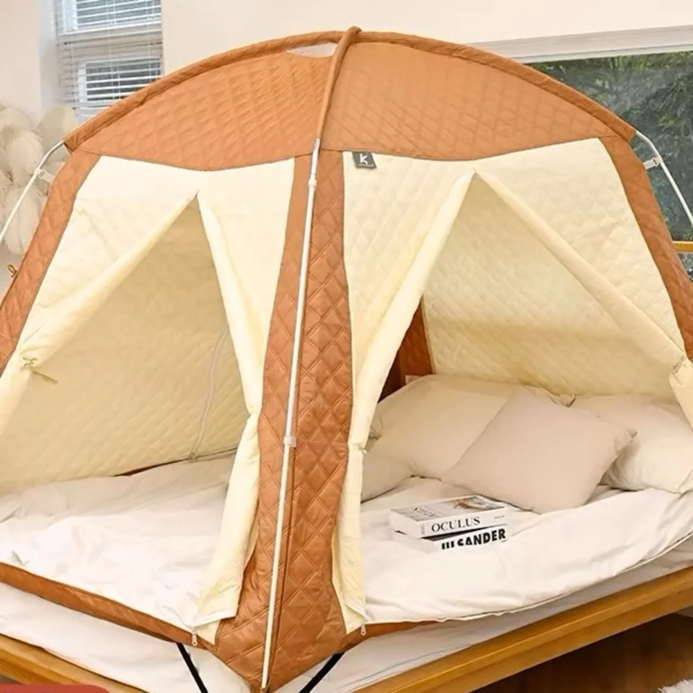 Warm tent on the bed
